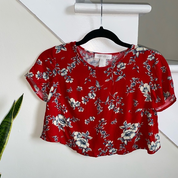 Forever 21 Red Floral Crop Top & Skirt - Picture 6 of 8